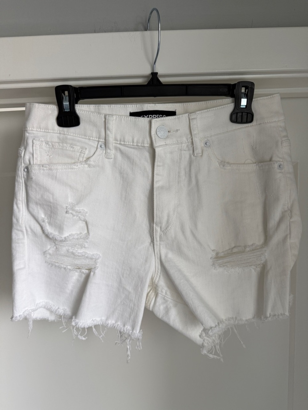 Express White Distressed Denim Jean Shorts